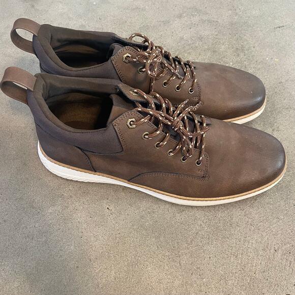 Marks & Spencer M&S brown leather lace up trainers casual boots mens 11 NEW - Picture 2 of 10